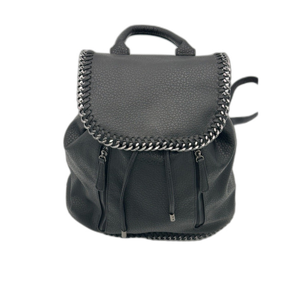 Expressions NYC Black Vegan Leather Backpack w/ Gunmetal Chain Detail NWOT - Picture 5 of 12